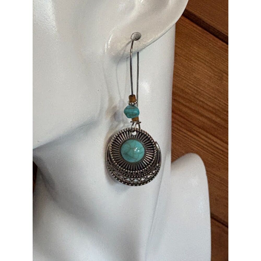 Bohemian Fuax Turquoise Dangle Earrings 2.1/4"